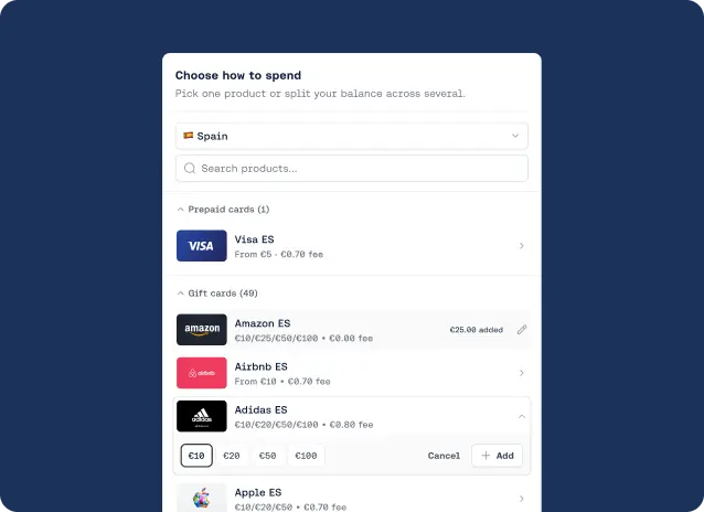 Reward catalog with prepaid and gift card options