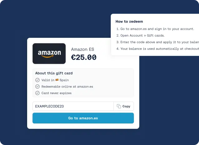 Redeemed Amazon gift card with its code and instructions