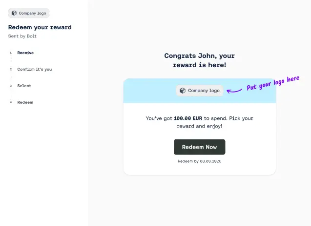 Branded reward email with a Redeem Now button